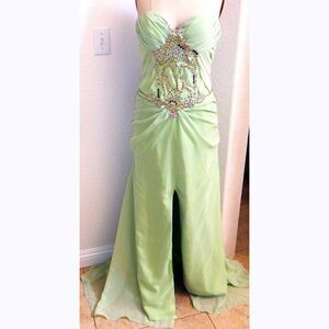 NWT soft apple green beaded ball gown
